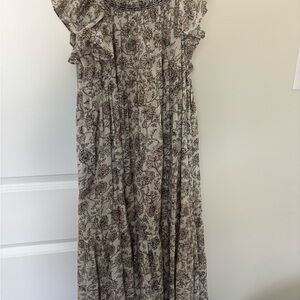 Free People Cream and Brown Floral Maxi Dress